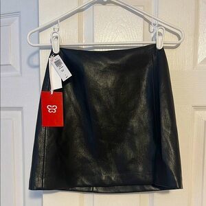 Aritzia Sunday Best Black Leather high rise Mini Skirt with Slit